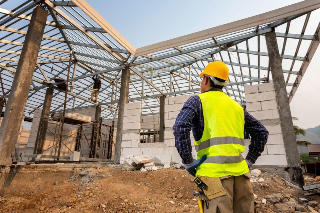 construction engineer worker civil engineer checking work construction site house construction concept